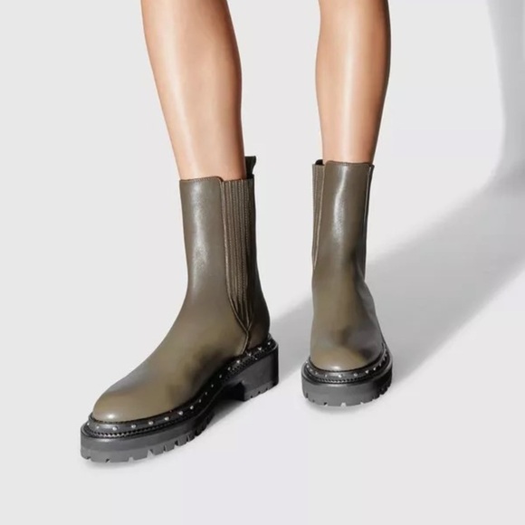 Rebecca Minkoff Nora Studded Chelsea Boot In Olive Green - Picture 2 of 9